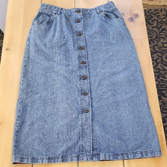 Vintage Y2K Christopher & Banks Full Length 100% Cotton Denim Button Up Skirt 10 - Picture 1 of 12
